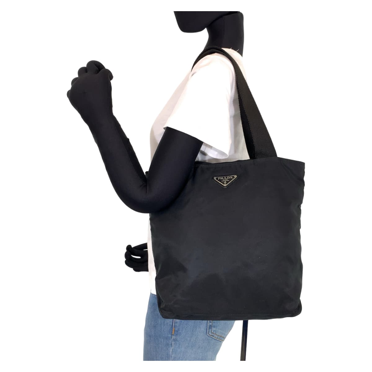 PRADA Prada Tessuto Black Silver Hardware Nylon Shoulder Bag Tote Bag Women's