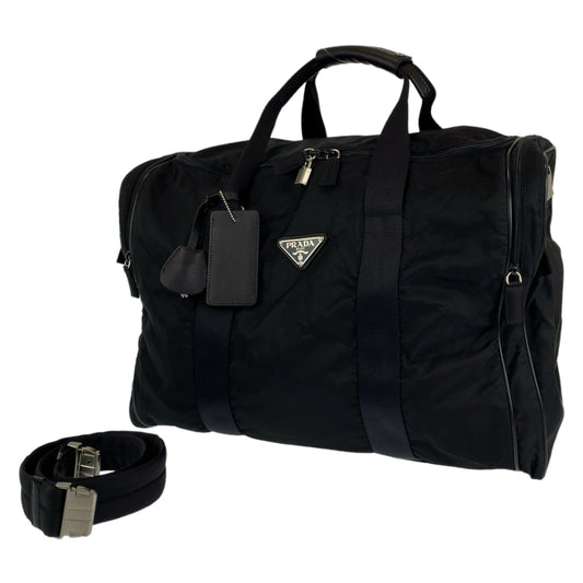 PRADA Tessuto Black Silver Hardware Nylon V172 Boston Bag Travel Bag 2-way Shoulder Bag Men's