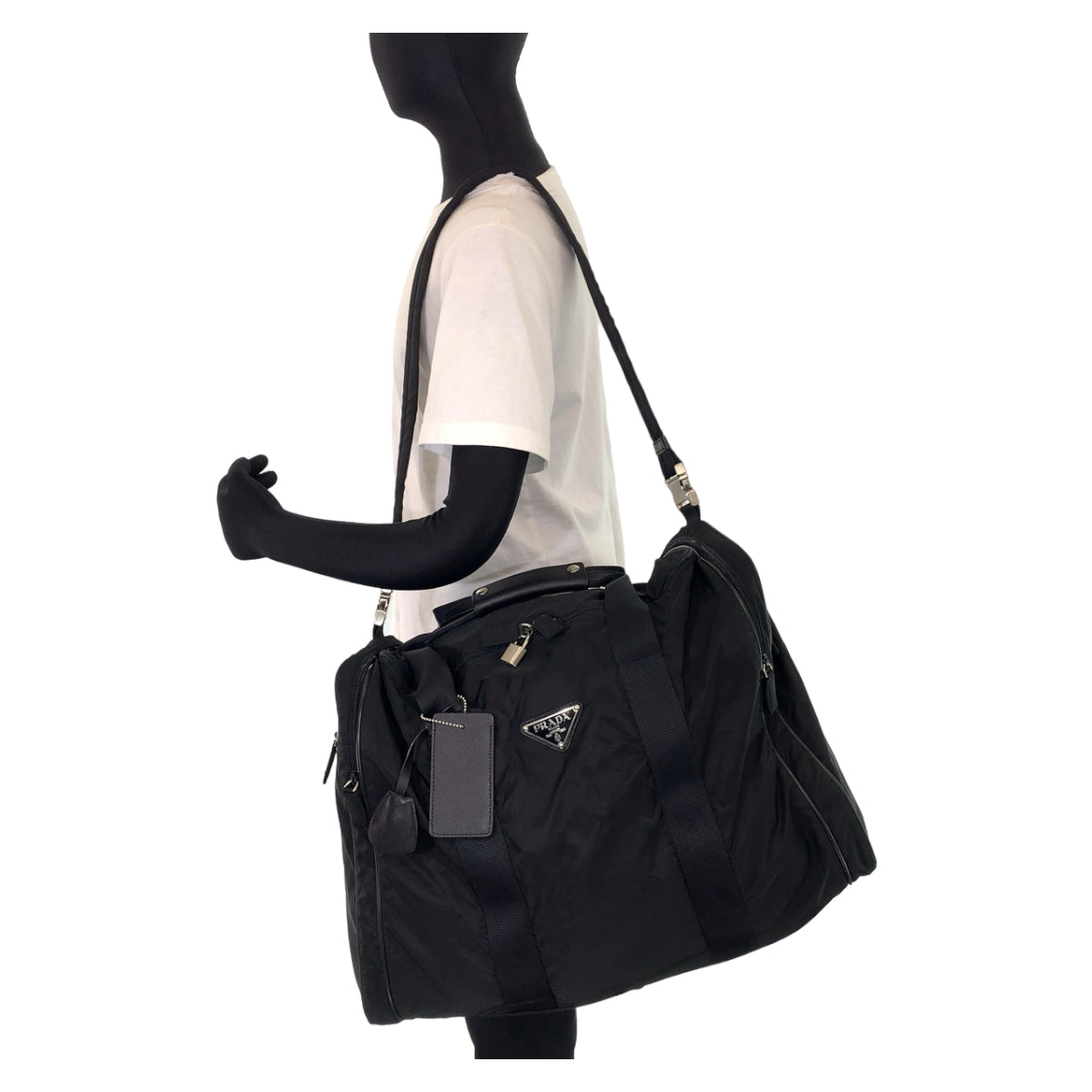 PRADA Tessuto Black Silver Hardware Nylon V172 Boston Bag Travel Bag 2-way Shoulder Bag Men's