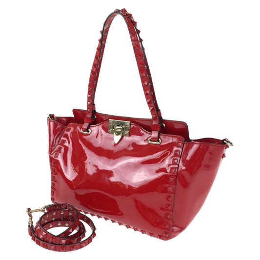 VALENTINO ヴァレンティノ ロックスタッズ レッド 赤 ゴールド金具 エナメル ショルダーバッグ トートバッグ 2way  レディース
