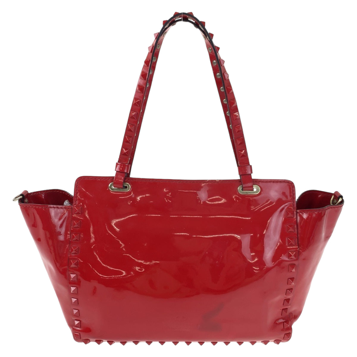 VALENTINO ヴァレンティノ ロックスタッズ レッド 赤 ゴールド金具 エナメル ショルダーバッグ トートバッグ 2way  レディース