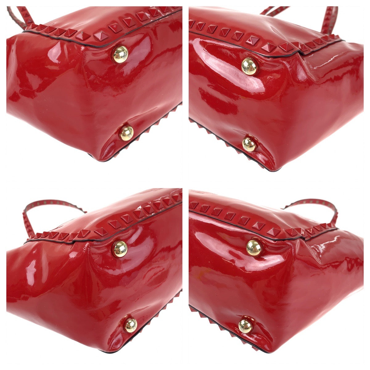 VALENTINO ヴァレンティノ ロックスタッズ レッド 赤 ゴールド金具 エナメル ショルダーバッグ トートバッグ 2way  レディース