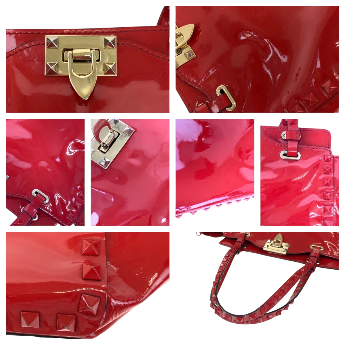 VALENTINO ヴァレンティノ ロックスタッズ レッド 赤 ゴールド金具 エナメル ショルダーバッグ トートバッグ 2way  レディース
