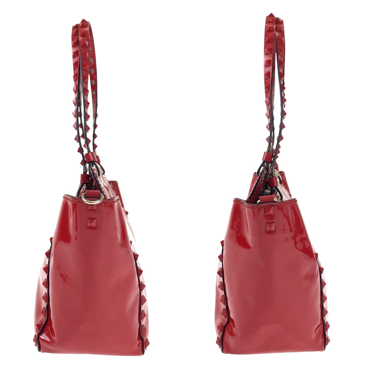 VALENTINO ヴァレンティノ ロックスタッズ レッド 赤 ゴールド金具 エナメル ショルダーバッグ トートバッグ 2way  レディース