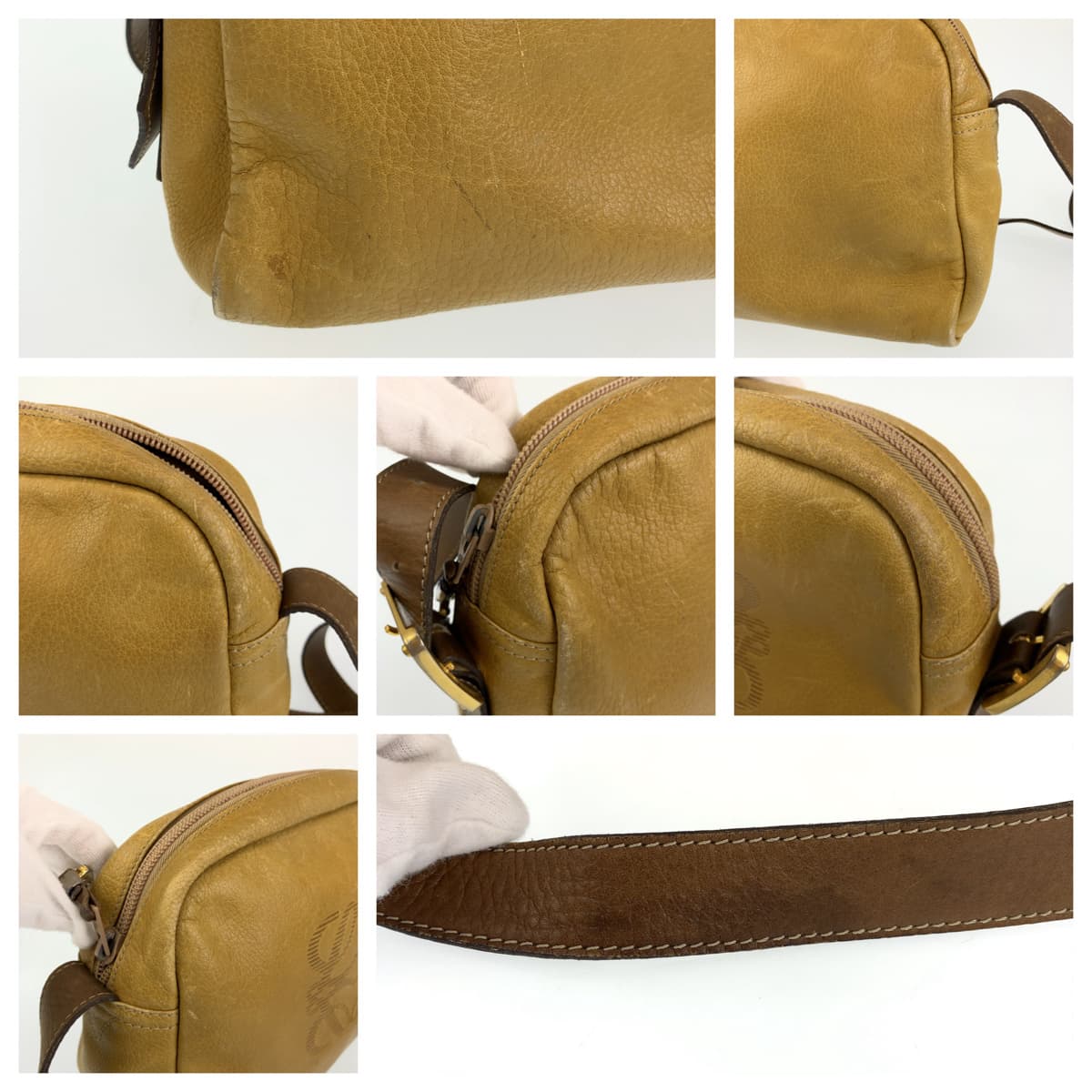 LOEWE ロエベ アナグラム ベージュ 茶 ゴールド金具 レザー ショルダーバッグ 肩掛けバッグ  レディース