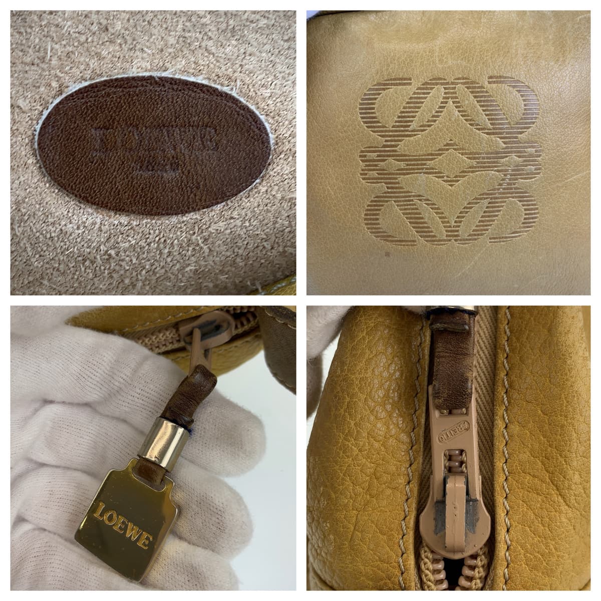 LOEWE ロエベ アナグラム ベージュ 茶 ゴールド金具 レザー ショルダーバッグ 肩掛けバッグ  レディース