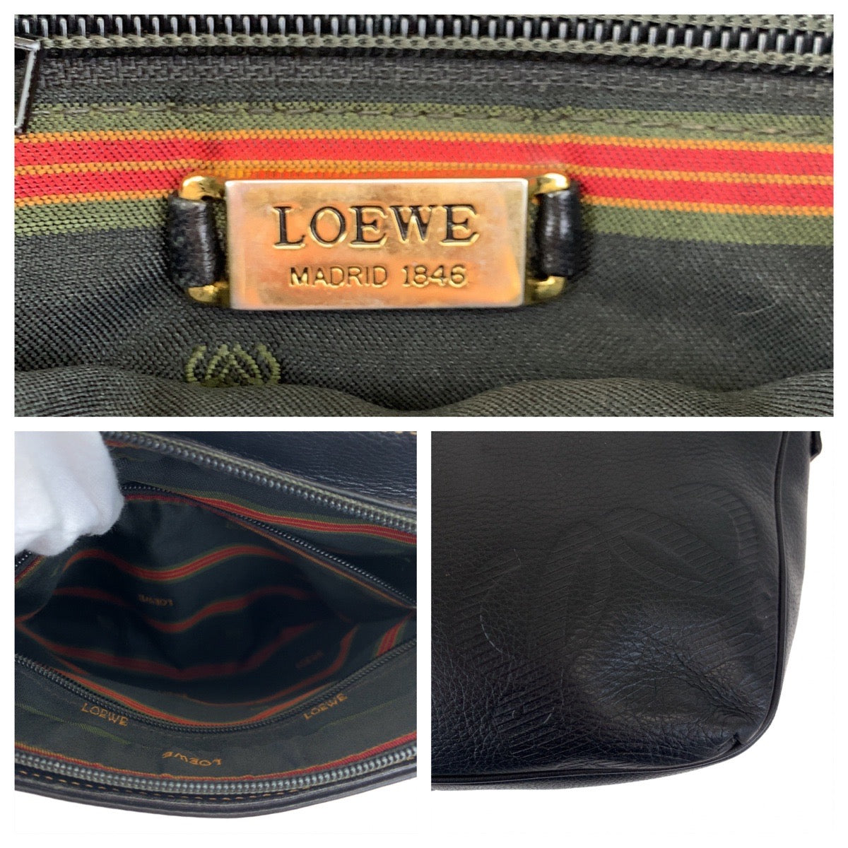 LOEWE ロエベ ヴィンテージ アナグラム ブラック 黒 レザー ショルダーバッグ 斜め掛け  メンズ