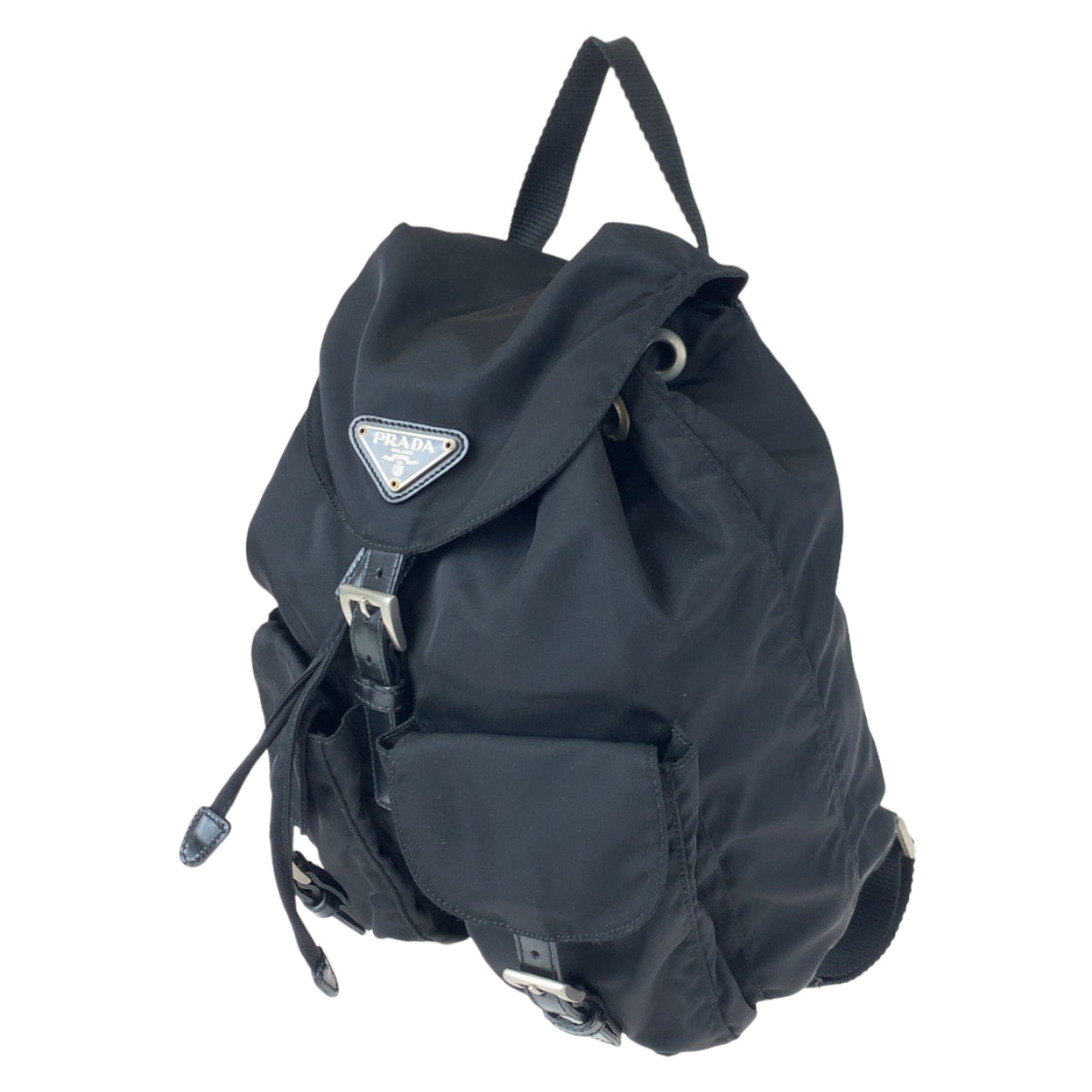PRADA Prada Tessuto Black Silver Hardware Nylon Backpack Women's