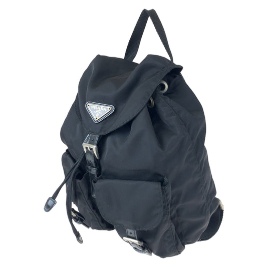 PRADA Prada Tessuto Black Silver Hardware Nylon Backpack Women's