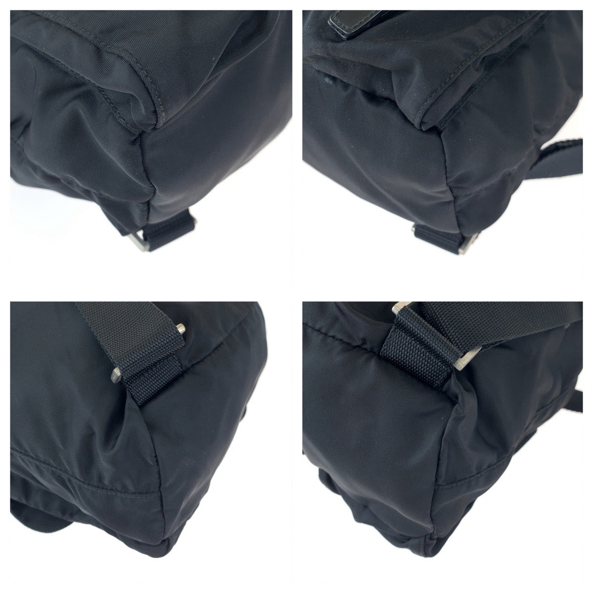 PRADA Prada Tessuto Black Silver Hardware Nylon Backpack Women's