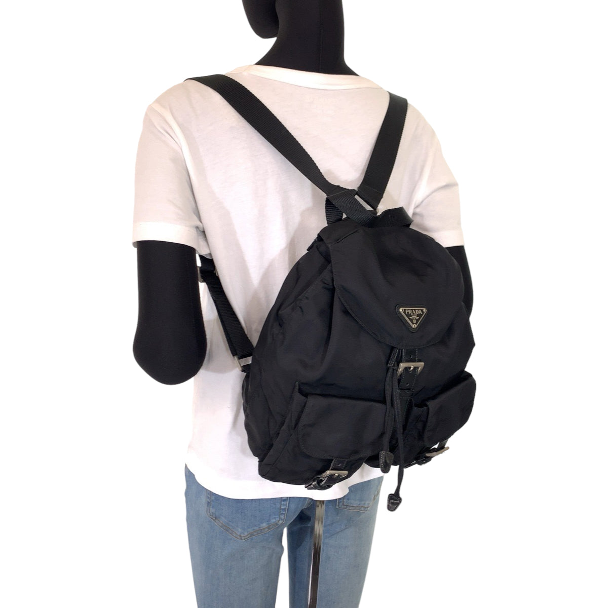 PRADA Prada Tessuto Black Silver Hardware Nylon Backpack Women's