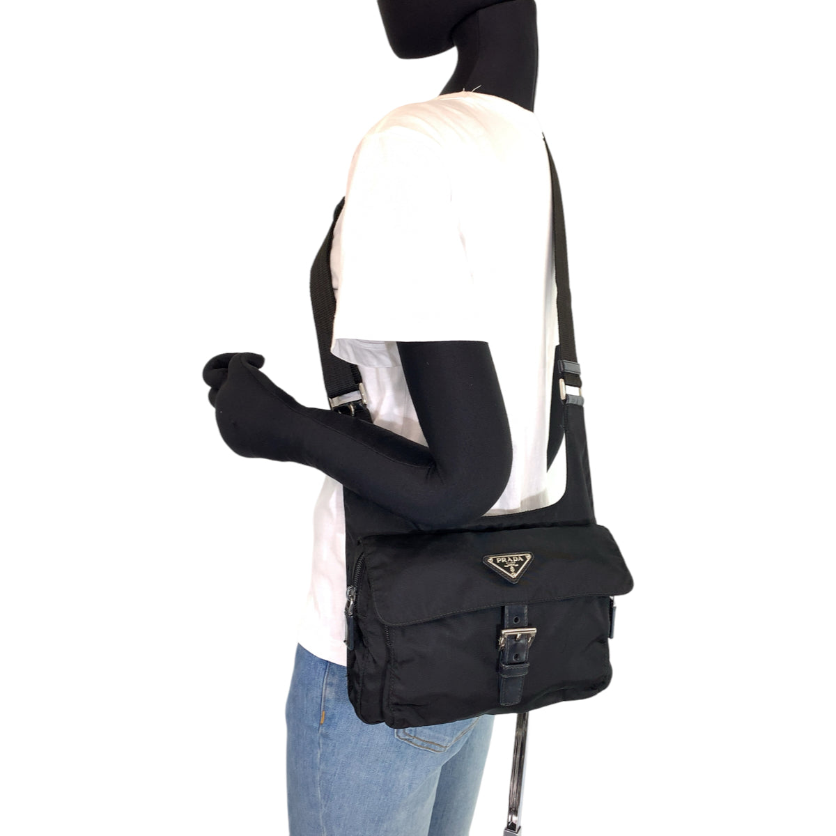 PRADA Tessuto black nylon shoulder bag for women