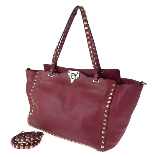 VALENTINO ヴァレンティノ ロックスタッズ レッド 赤 レザー ショルダーバッグ トートバッグ 2way  レディース