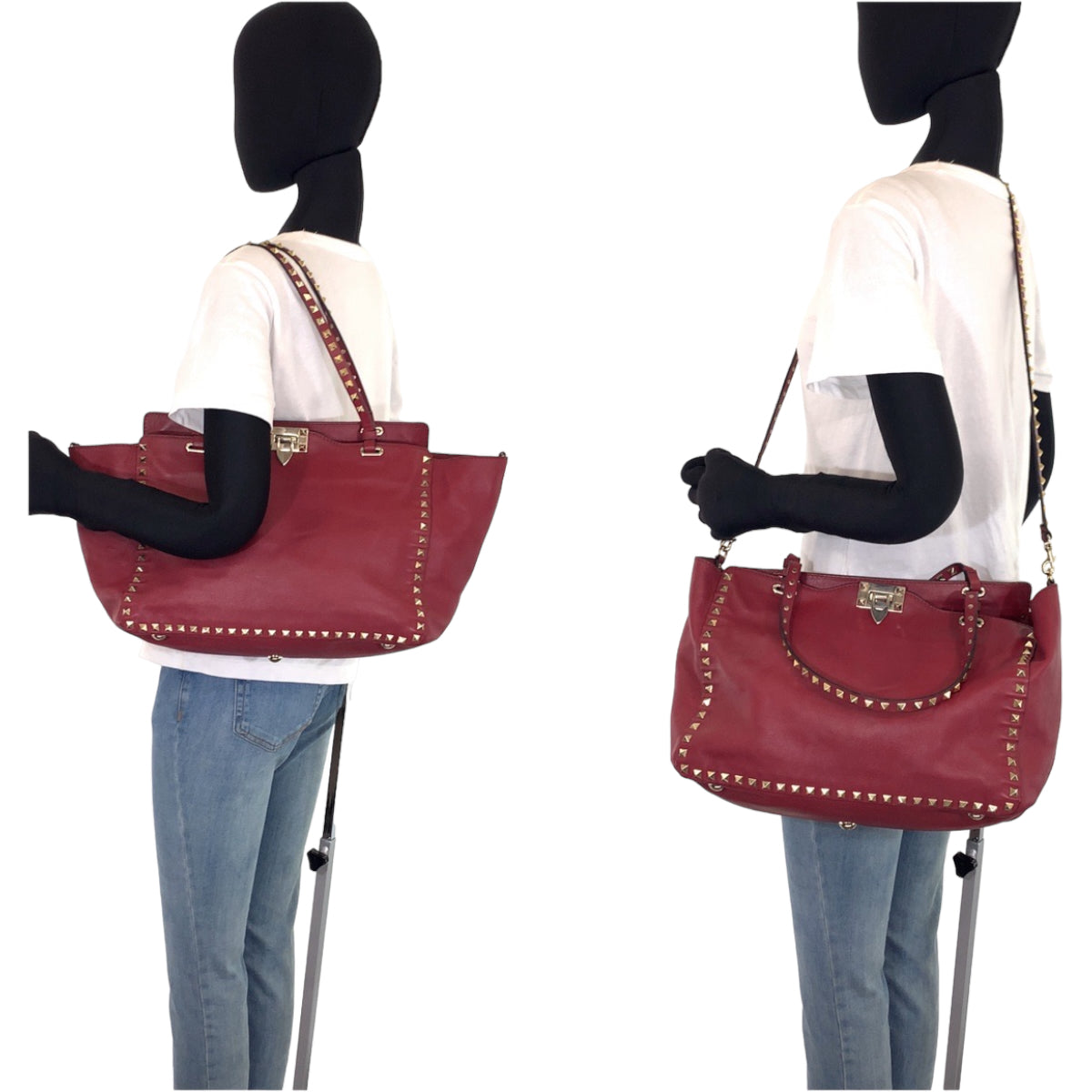 VALENTINO ヴァレンティノ ロックスタッズ レッド 赤 レザー ショルダーバッグ トートバッグ 2way  レディース