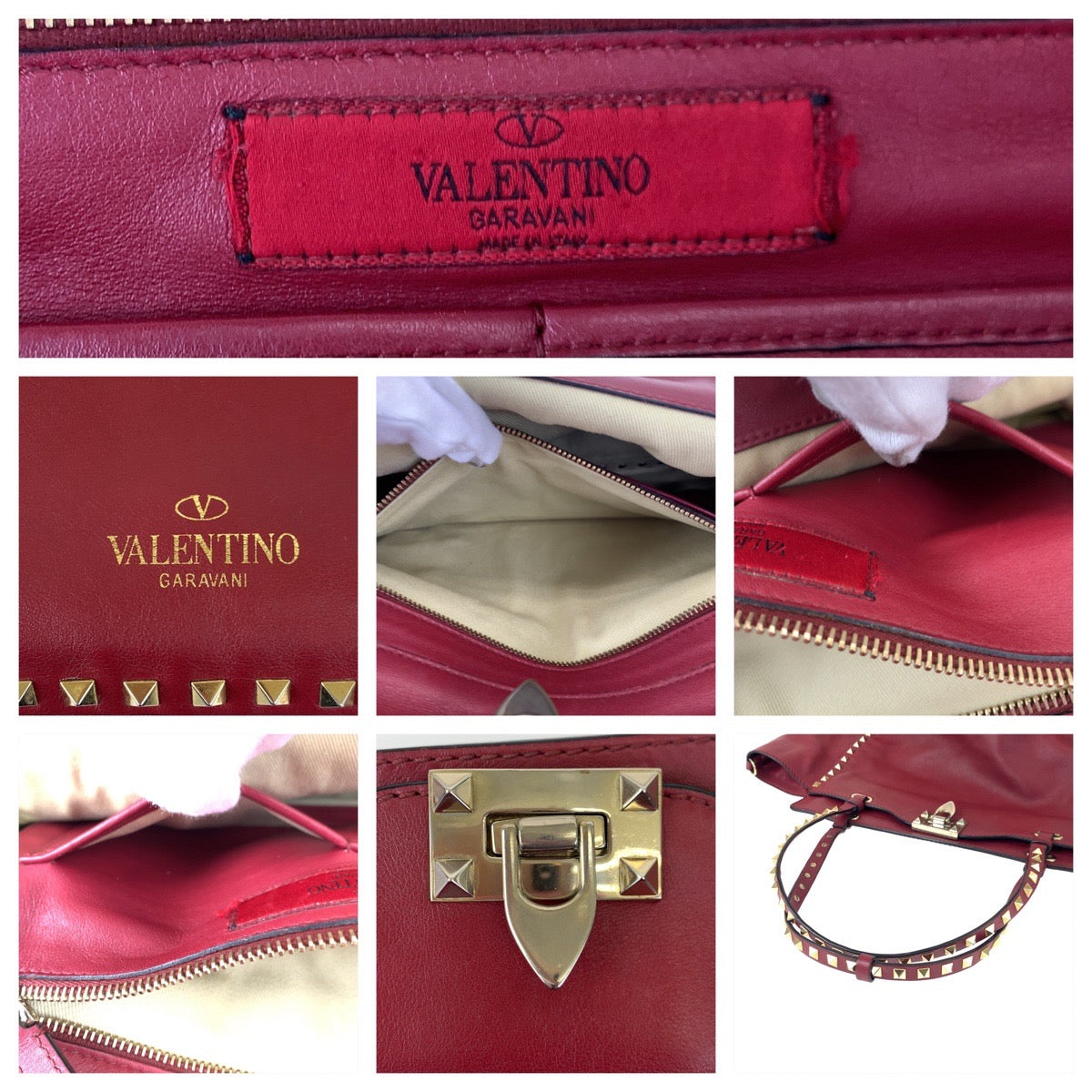 VALENTINO ヴァレンティノ ロックスタッズ レッド 赤 レザー ショルダーバッグ トートバッグ 2way  レディース