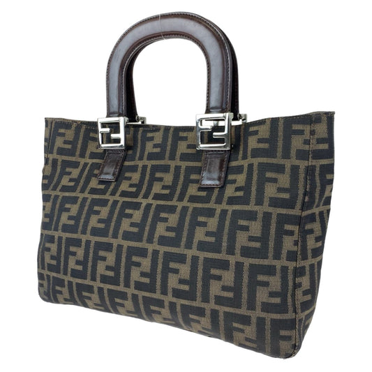 FENDI フェンディ ズッカ ブラウン 茶 シルバー金具 キャンバス / レザー ハンドバッグ トートバッグ  レディース