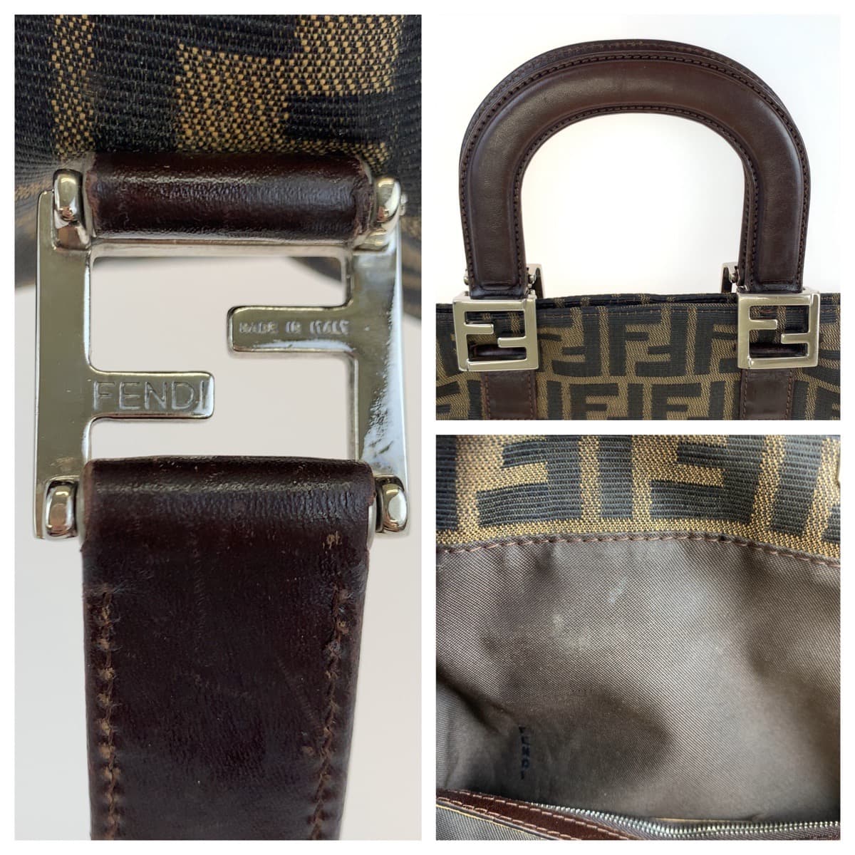 FENDI フェンディ ズッカ ブラウン 茶 シルバー金具 キャンバス / レザー ハンドバッグ トートバッグ  レディース