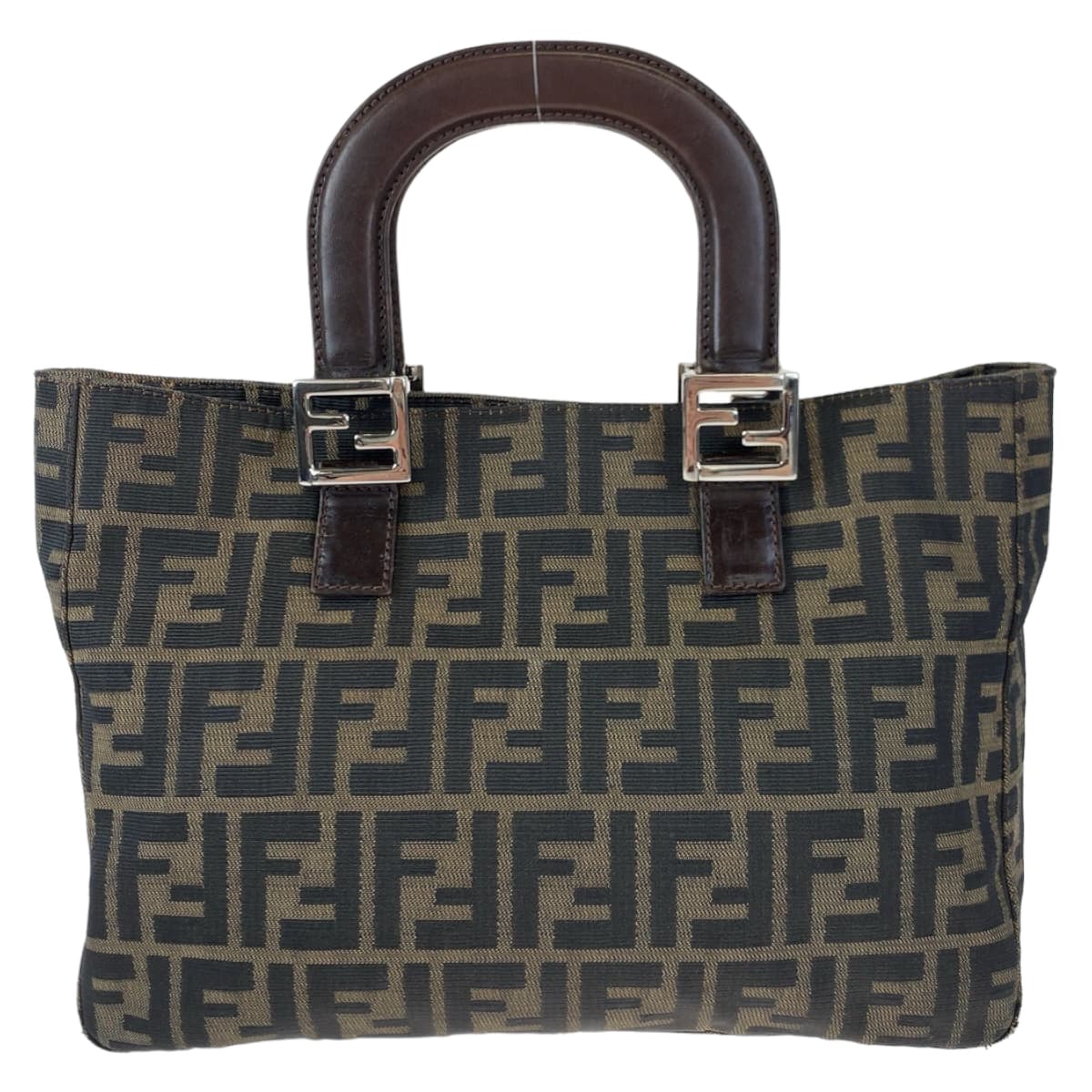 FENDI フェンディ ズッカ ブラウン 茶 シルバー金具 キャンバス / レザー ハンドバッグ トートバッグ  レディース