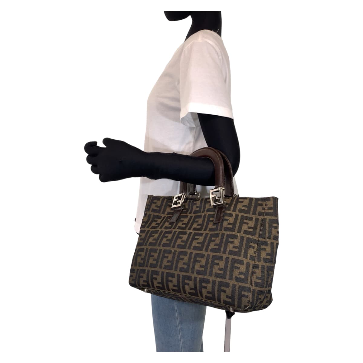 FENDI フェンディ ズッカ ブラウン 茶 シルバー金具 キャンバス / レザー ハンドバッグ トートバッグ  レディース