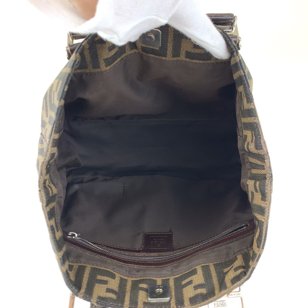 FENDI フェンディ ズッカ ブラウン 茶 シルバー金具 キャンバス / レザー ハンドバッグ トートバッグ  レディース