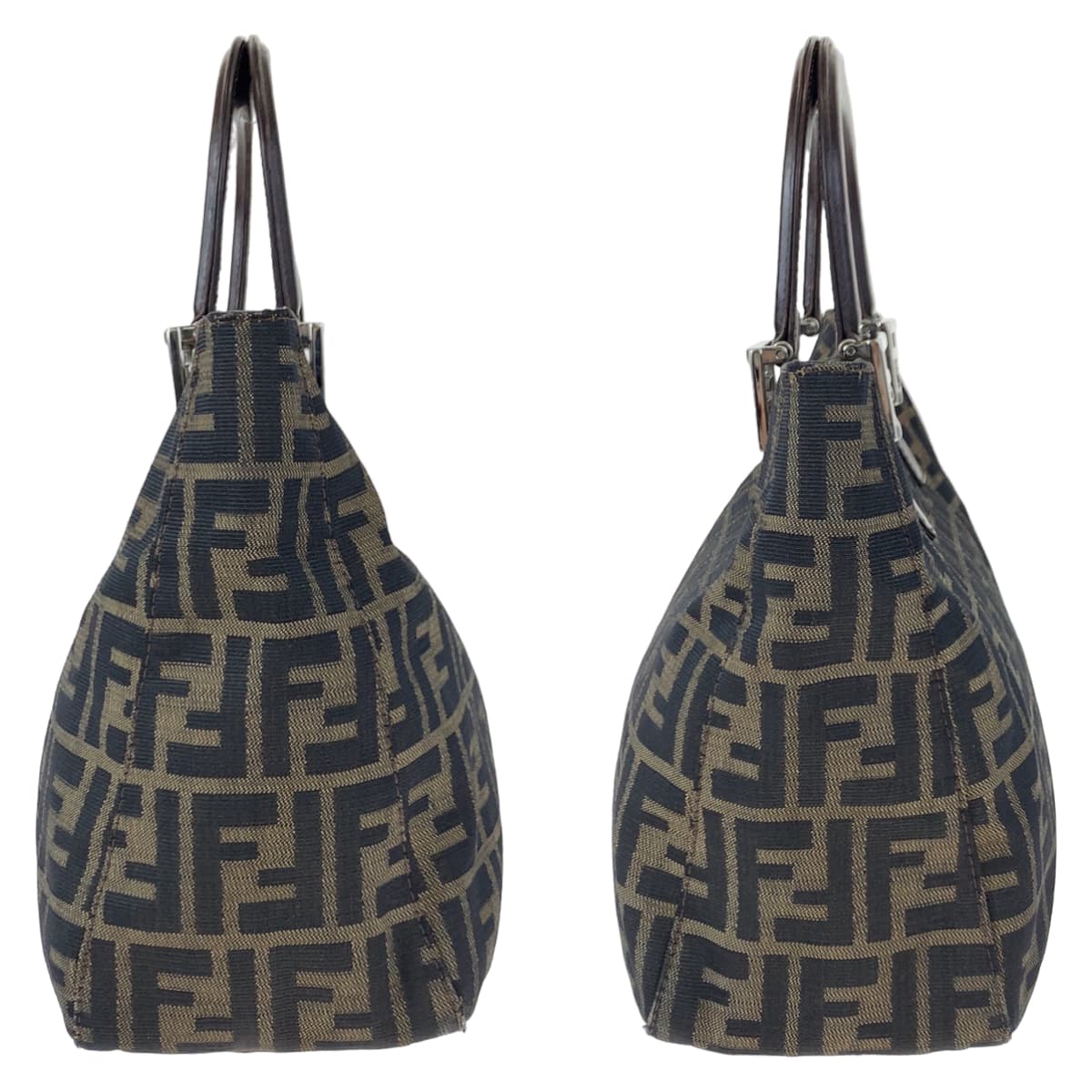 FENDI フェンディ ズッカ ブラウン 茶 シルバー金具 キャンバス / レザー ハンドバッグ トートバッグ  レディース