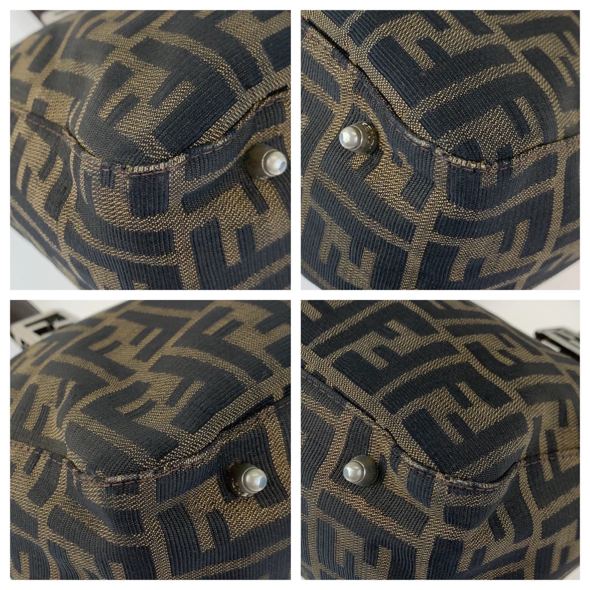 FENDI フェンディ ズッカ ブラウン 茶 シルバー金具 キャンバス / レザー ハンドバッグ トートバッグ  レディース