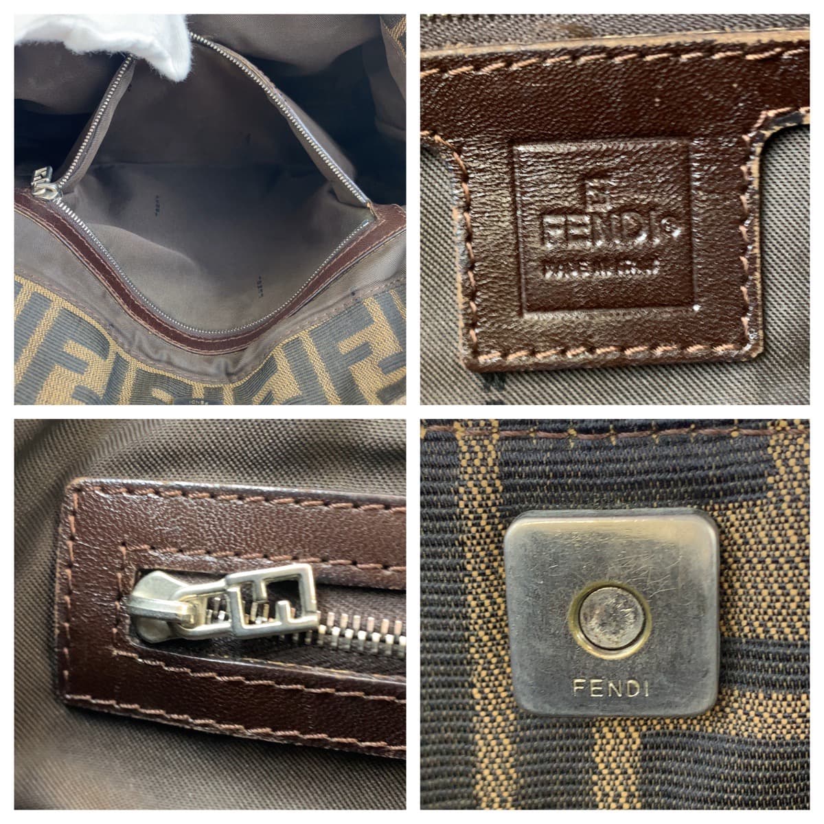 FENDI フェンディ ズッカ ブラウン 茶 シルバー金具 キャンバス / レザー ハンドバッグ トートバッグ  レディース
