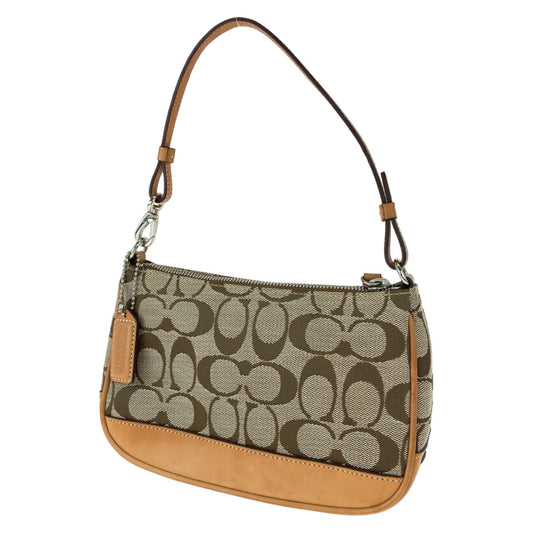 COACH コーチ シグネチャー ベージュ キャンバス / レザー 6094 ハンドバッグ アクセサリーポーチ  レディース