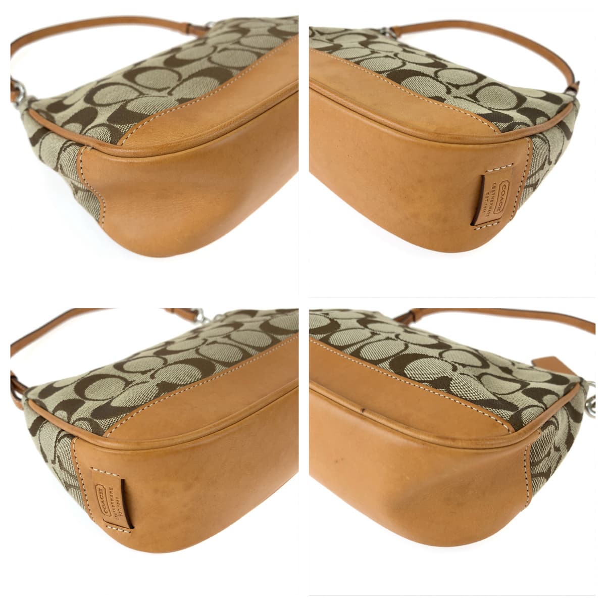 COACH コーチ シグネチャー ベージュ キャンバス / レザー 6094 ハンドバッグ アクセサリーポーチ  レディース