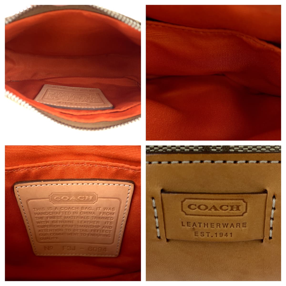 COACH コーチ シグネチャー ベージュ キャンバス / レザー 6094 ハンドバッグ アクセサリーポーチ  レディース