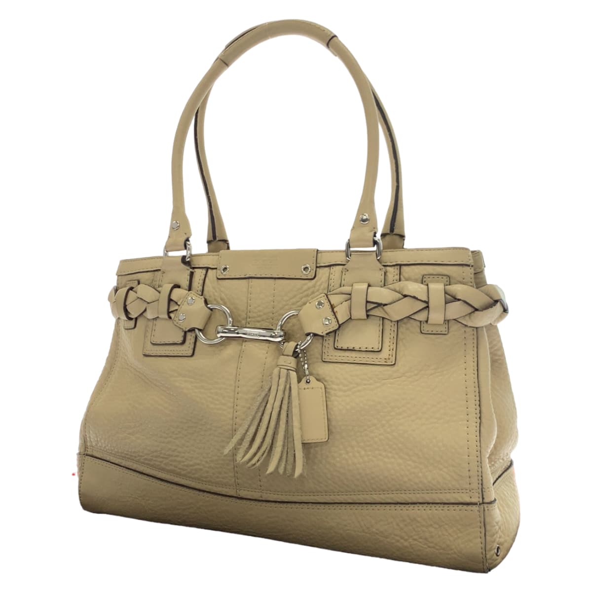 COACH コーチ ハンプトンズ ペブルド タッセル ベージュ レザー F13087 トートバッグ ハンドバッグ  レディース