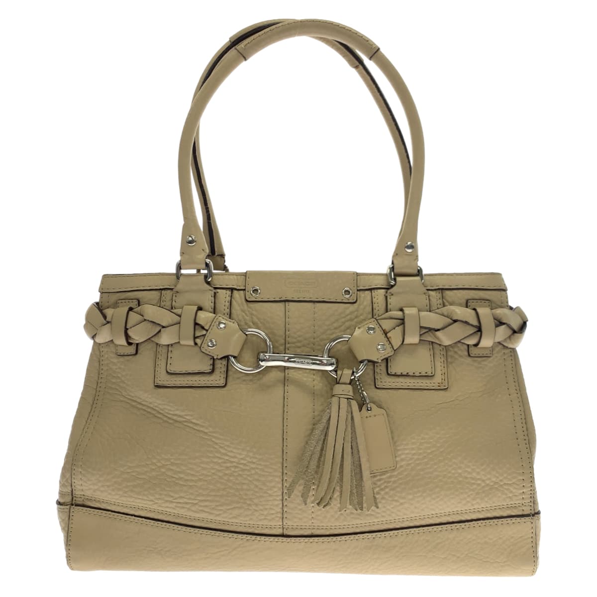 COACH コーチ ハンプトンズ ペブルド タッセル ベージュ レザー F13087 トートバッグ ハンドバッグ  レディース