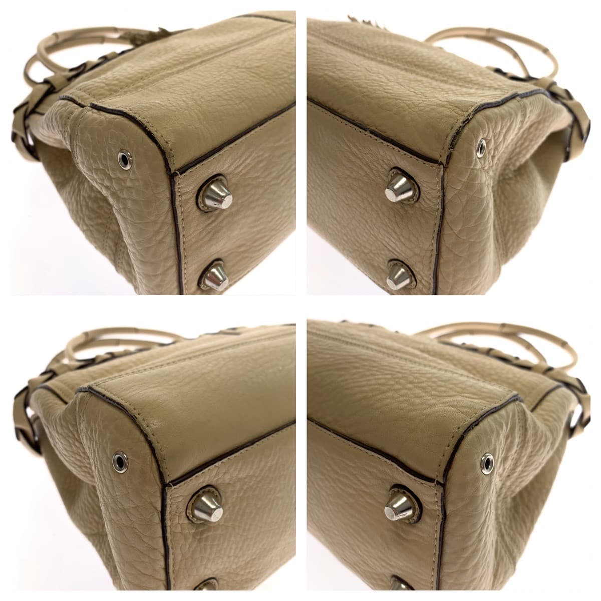COACH コーチ ハンプトンズ ペブルド タッセル ベージュ レザー F13087 トートバッグ ハンドバッグ  レディース