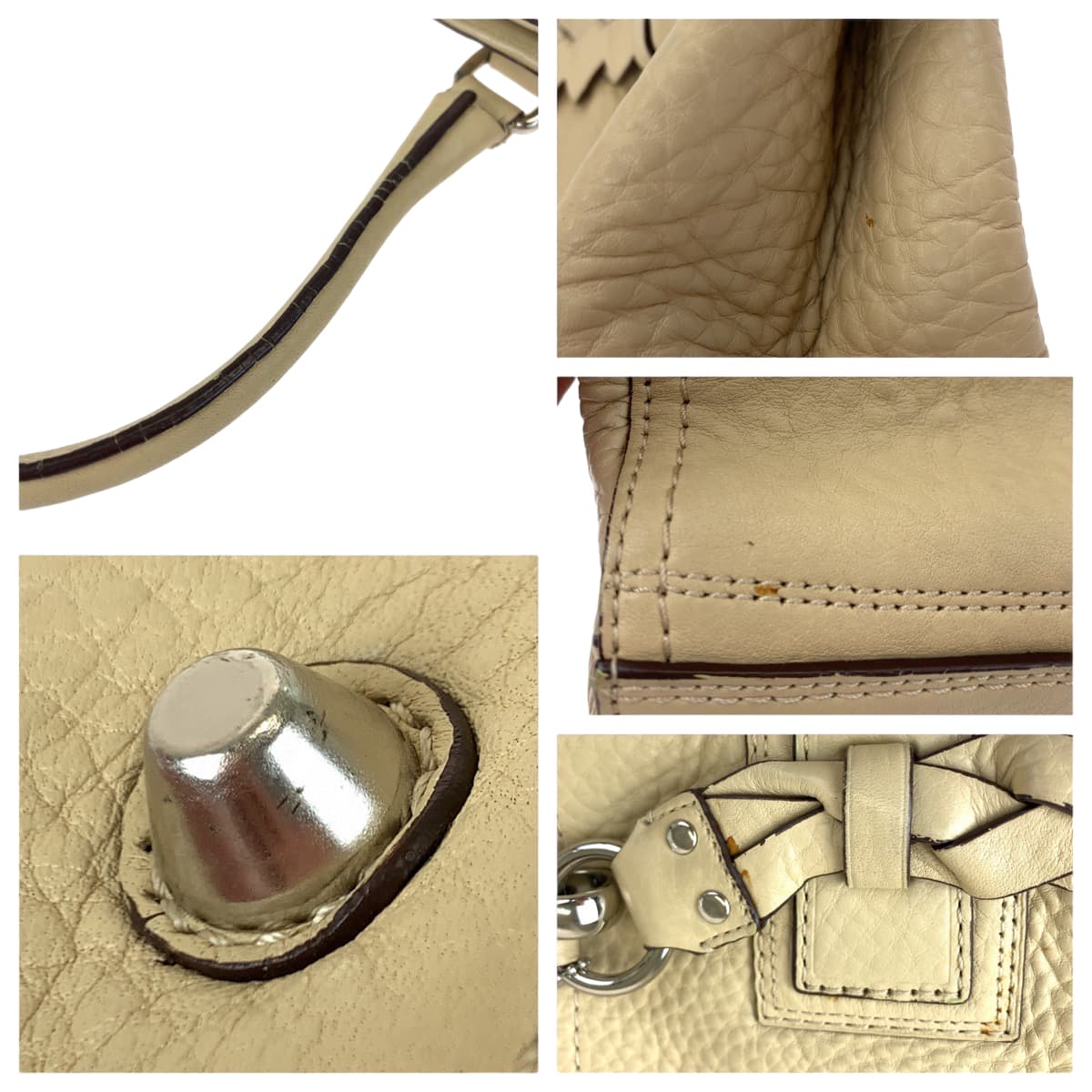 COACH コーチ ハンプトンズ ペブルド タッセル ベージュ レザー F13087 トートバッグ ハンドバッグ  レディース