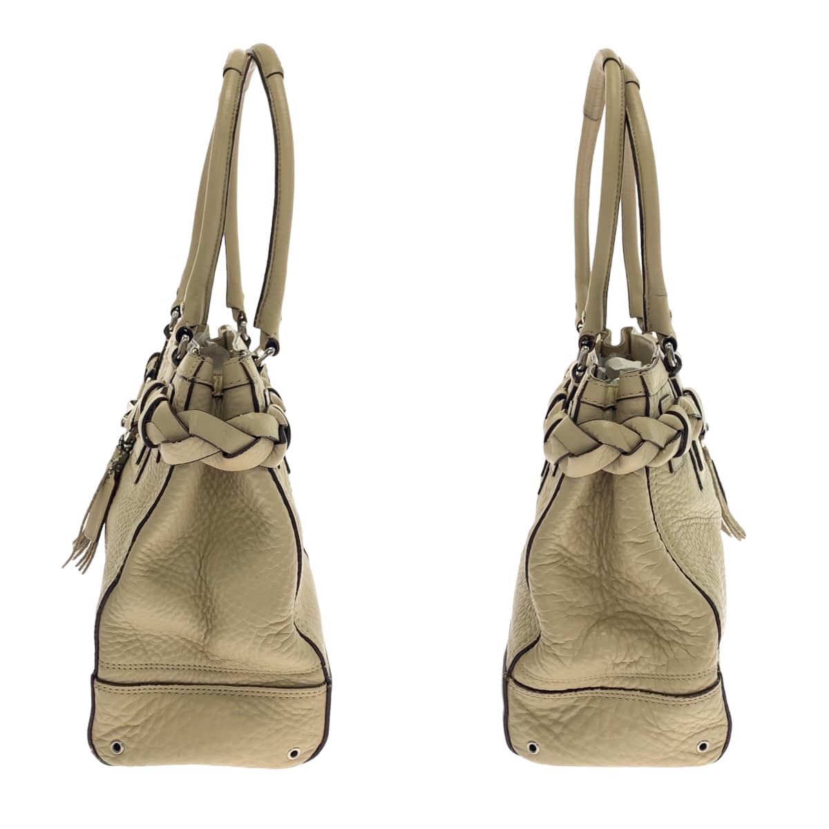 COACH コーチ ハンプトンズ ペブルド タッセル ベージュ レザー F13087 トートバッグ ハンドバッグ  レディース