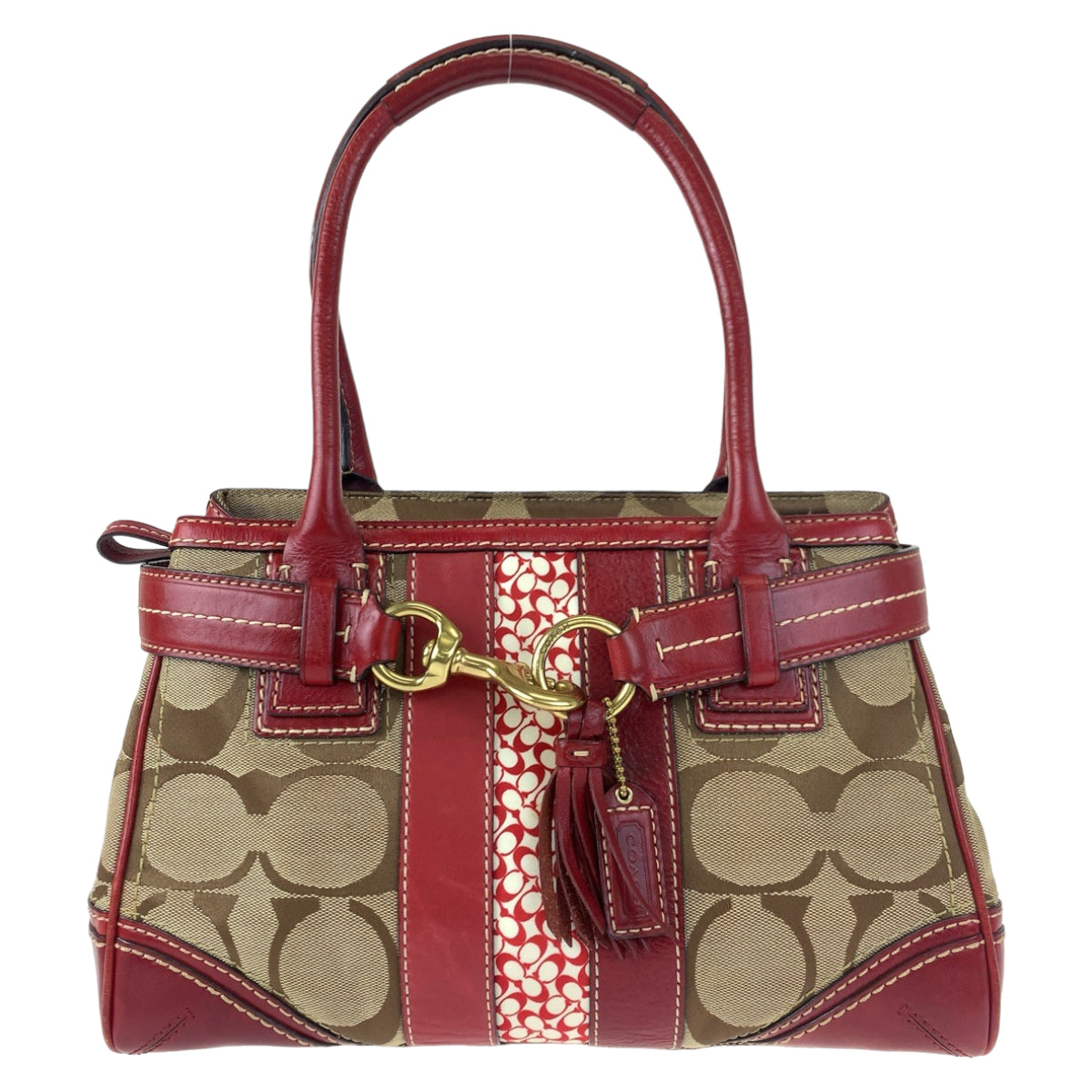 COACH コーチ シグネチャー レッド 赤 ゴールド金具 キャンバス / レザー 10544 トートバッグ ハンドバッグ  レディース