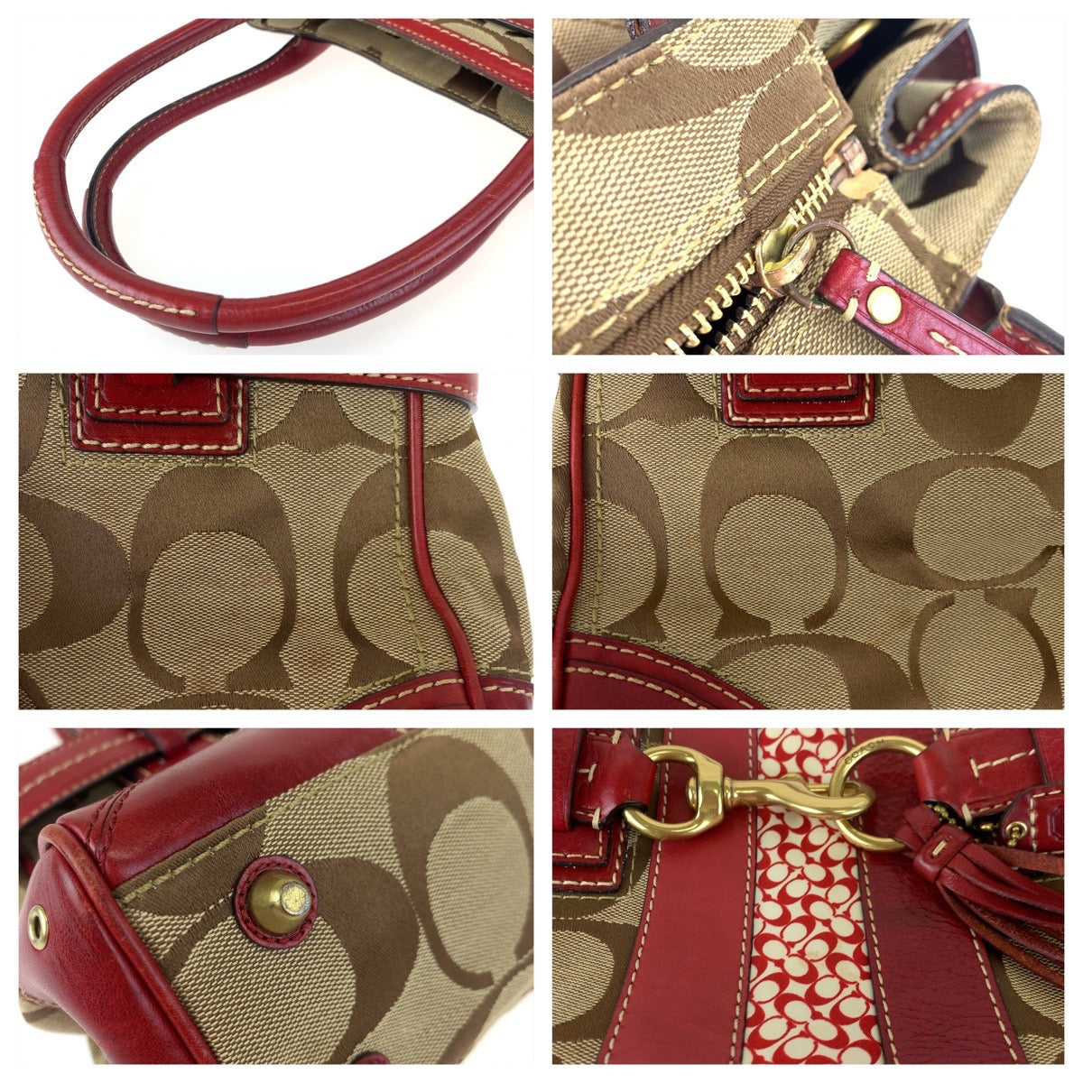 COACH コーチ シグネチャー レッド 赤 ゴールド金具 キャンバス / レザー 10544 トートバッグ ハンドバッグ  レディース