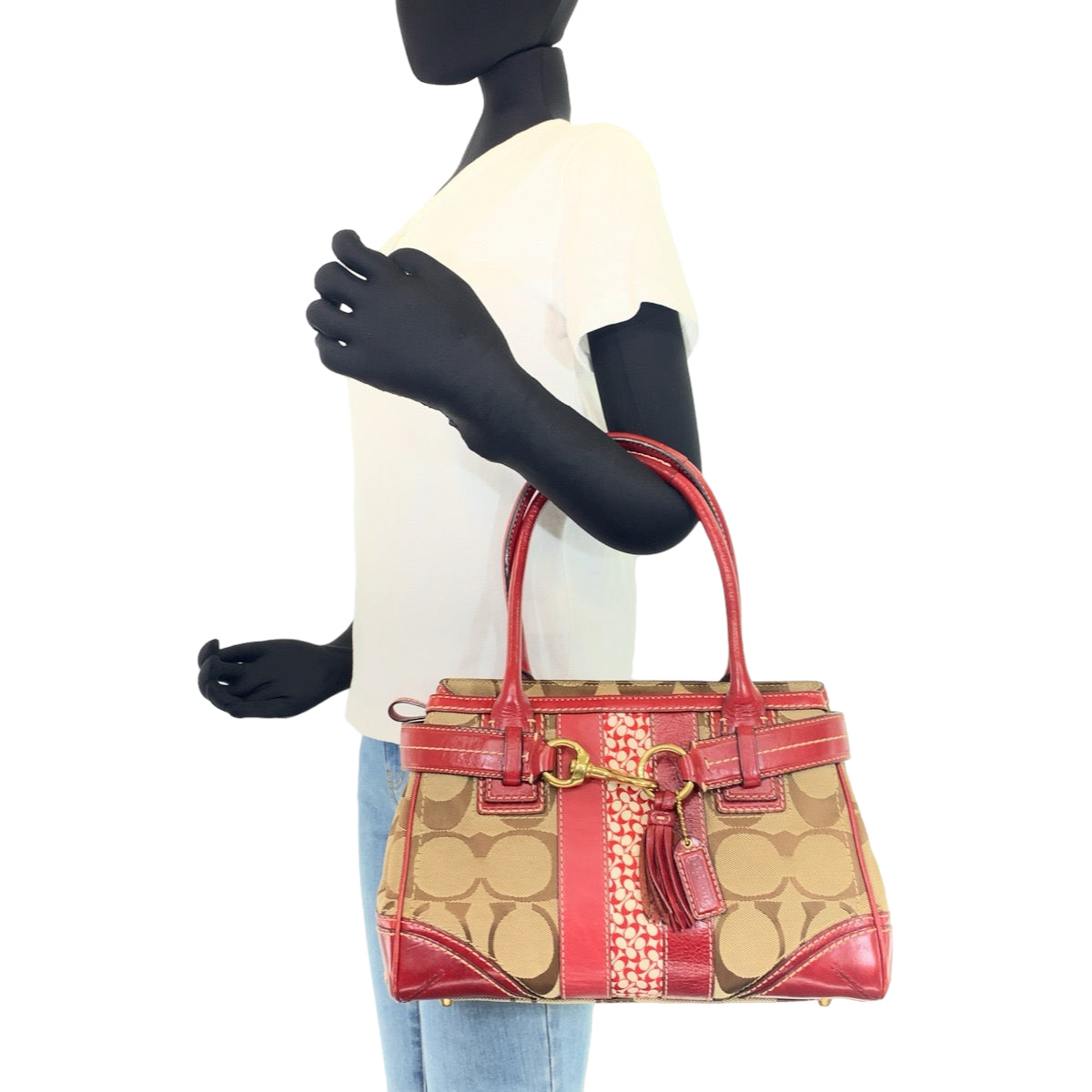 COACH コーチ シグネチャー レッド 赤 ゴールド金具 キャンバス / レザー 10544 トートバッグ ハンドバッグ  レディース