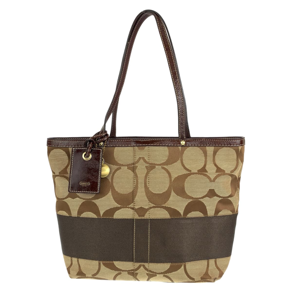 COACH コーチ シグネチャー ブラウン 茶 ベージュ キャンバス 10124 ショルダーバッグ トートバッグ  レディース