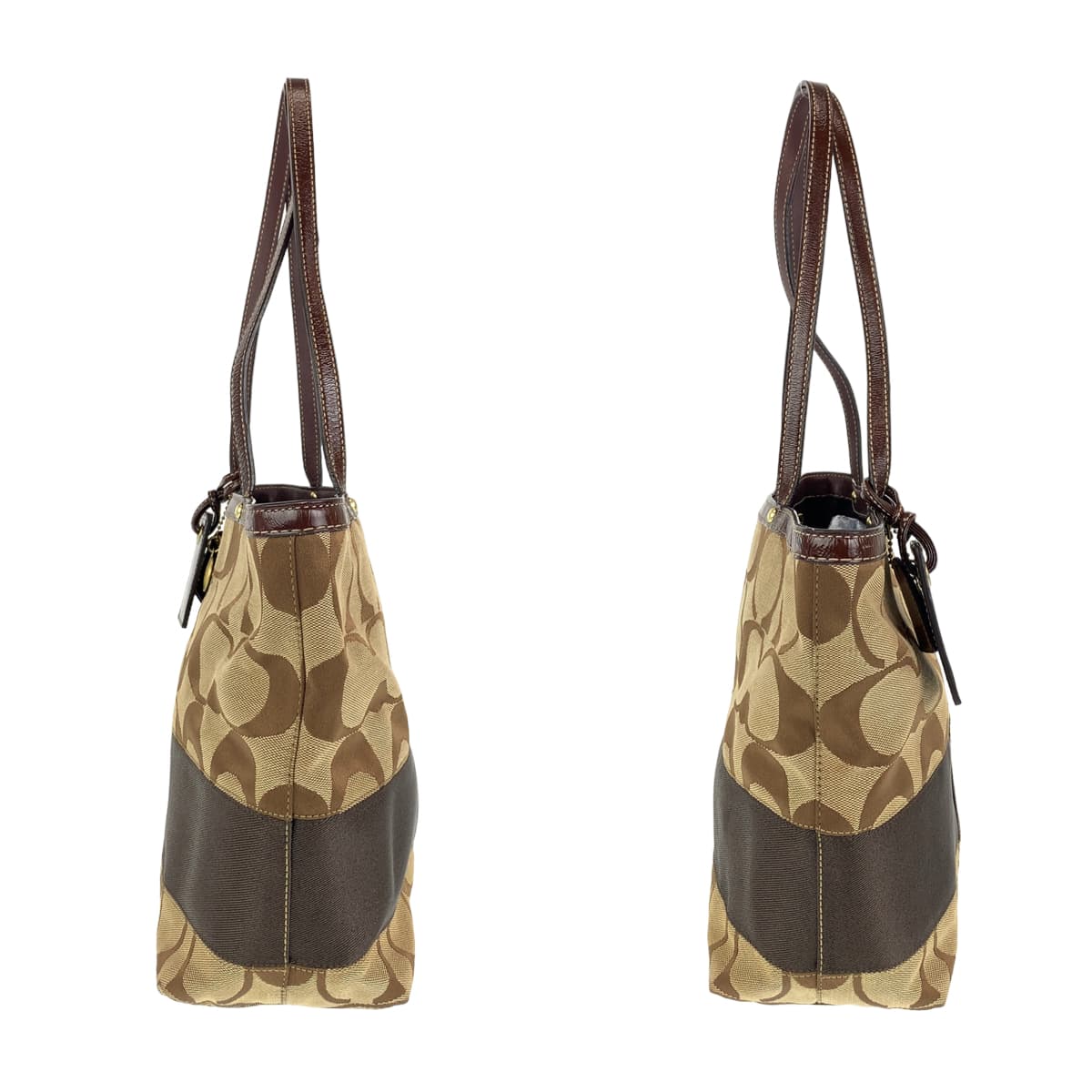 COACH コーチ シグネチャー ブラウン 茶 ベージュ キャンバス 10124 ショルダーバッグ トートバッグ  レディース