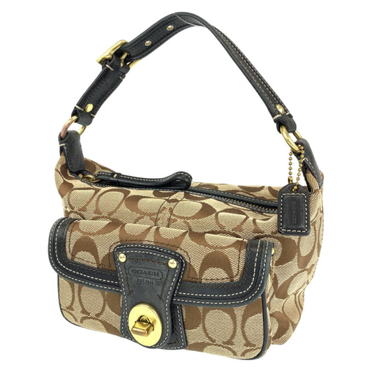 COACH コーチ シグネチャー ベージュ ブラック 黒 キャンバス / レザー 40224 ハンドバッグ アクセサリーポーチ  レディース