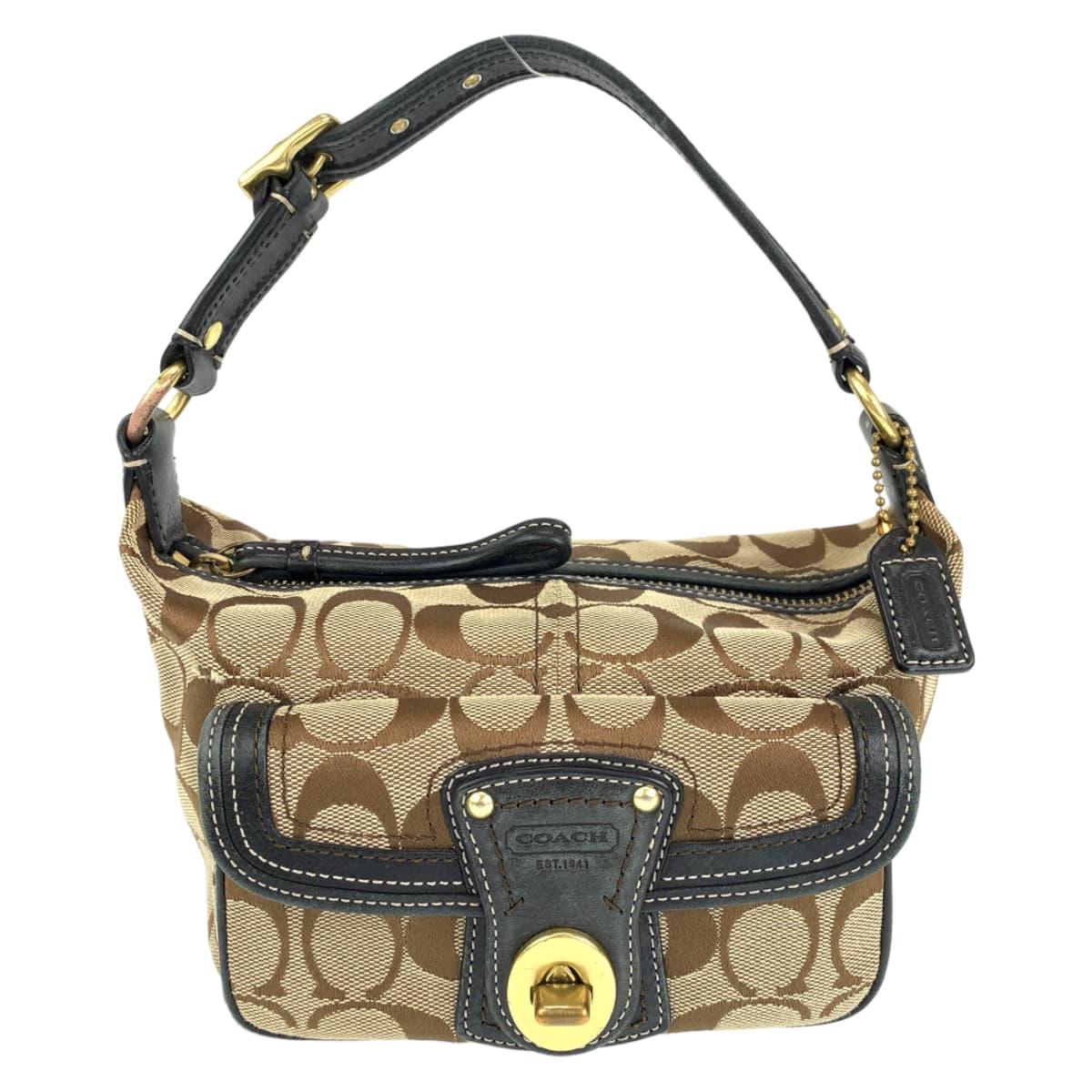 COACH コーチ シグネチャー ベージュ ブラック 黒 キャンバス / レザー 40224 ハンドバッグ アクセサリーポーチ  レディース