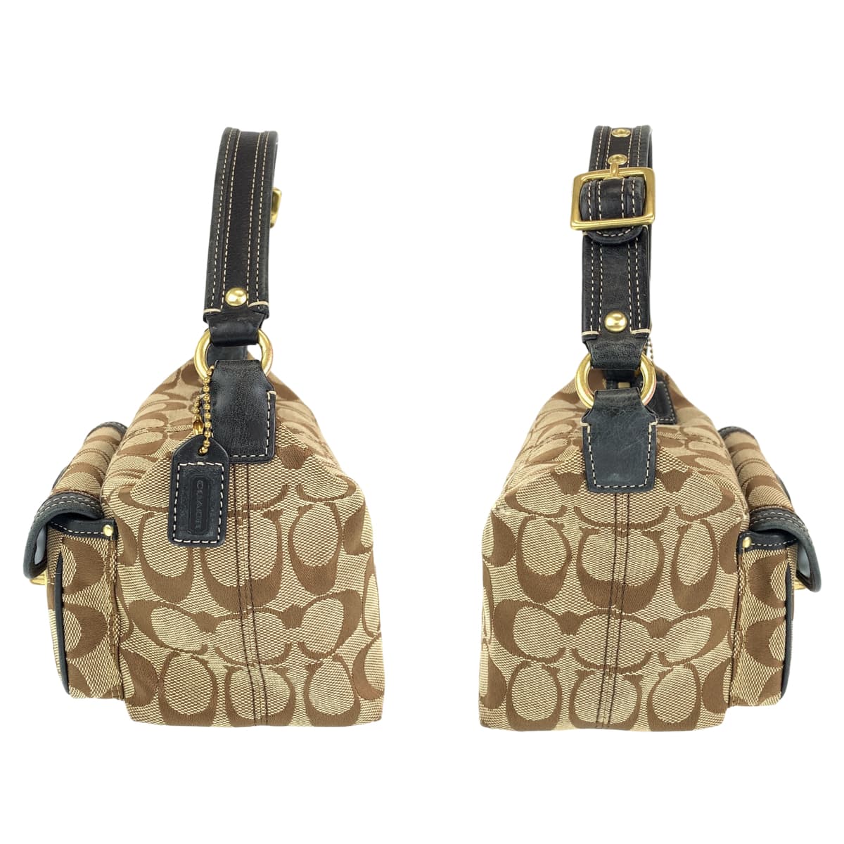 COACH コーチ シグネチャー ベージュ ブラック 黒 キャンバス / レザー 40224 ハンドバッグ アクセサリーポーチ  レディース