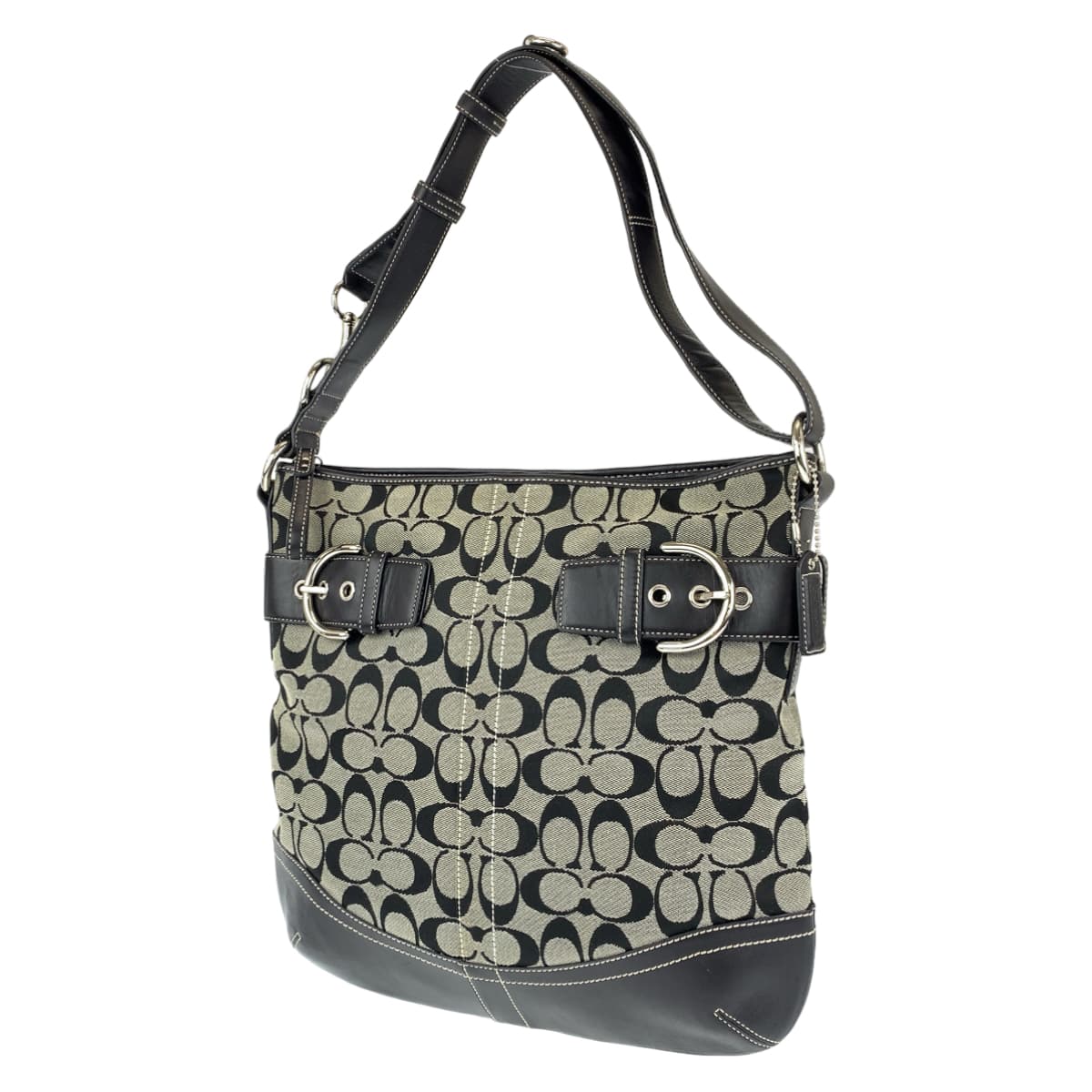 COACH コーチ シグネチャー ブラック 黒 グレー キャンバス / レザー 3593 ショルダーバッグ 斜め掛け  レディース