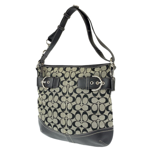COACH コーチ シグネチャー ブラック 黒 グレー キャンバス / レザー 3593 ショルダーバッグ 斜め掛け  レディース