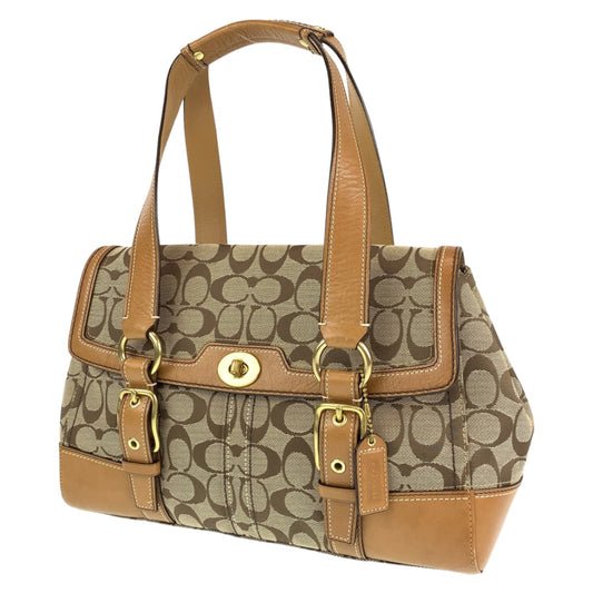 COACH コーチ シグネチャー フラップサッチェル ベージュ キャンバス / レザー 11060 ショルダーバッグ トートバッグ  レディース
