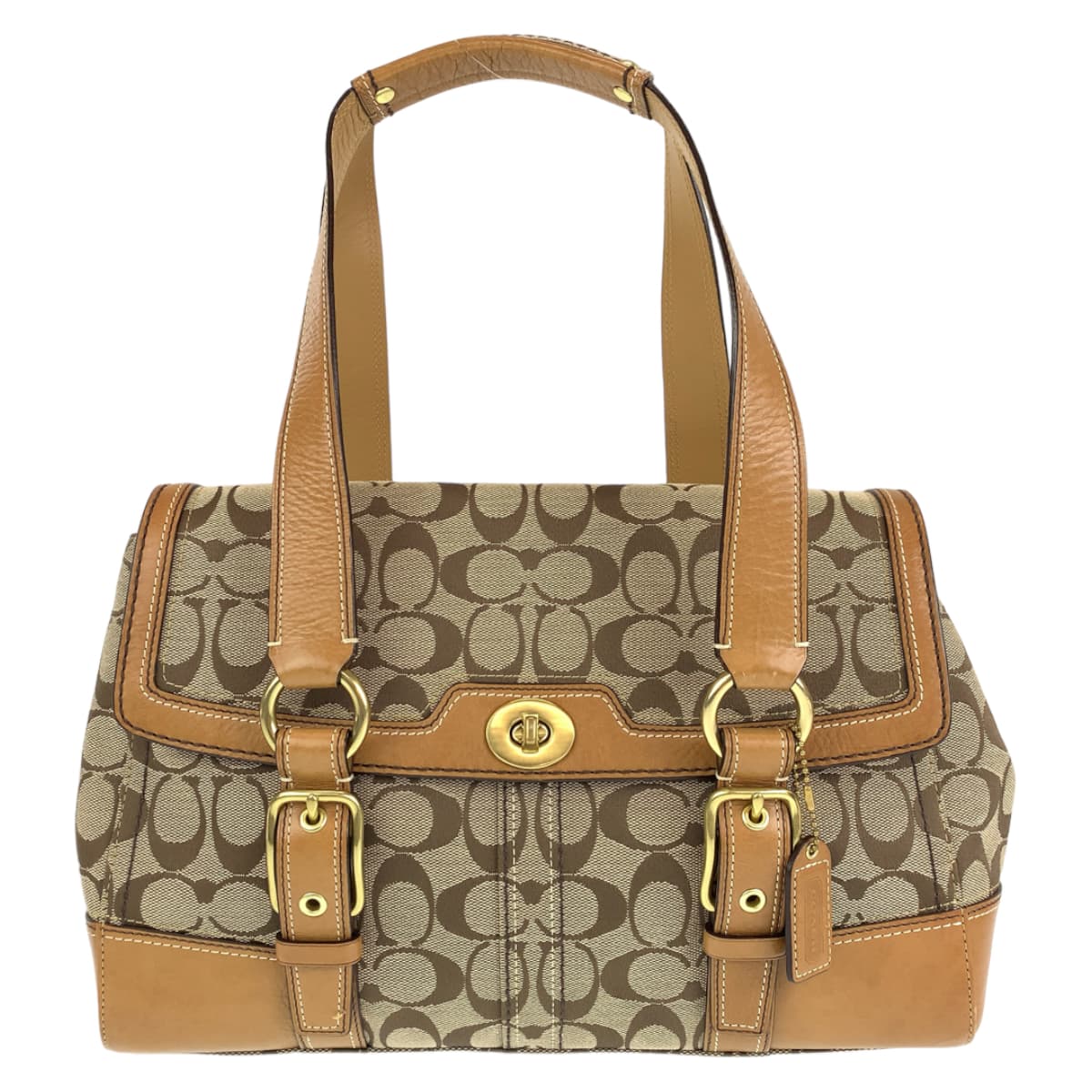 COACH コーチ シグネチャー フラップサッチェル ベージュ キャンバス / レザー 11060 ショルダーバッグ トートバッグ  レディース