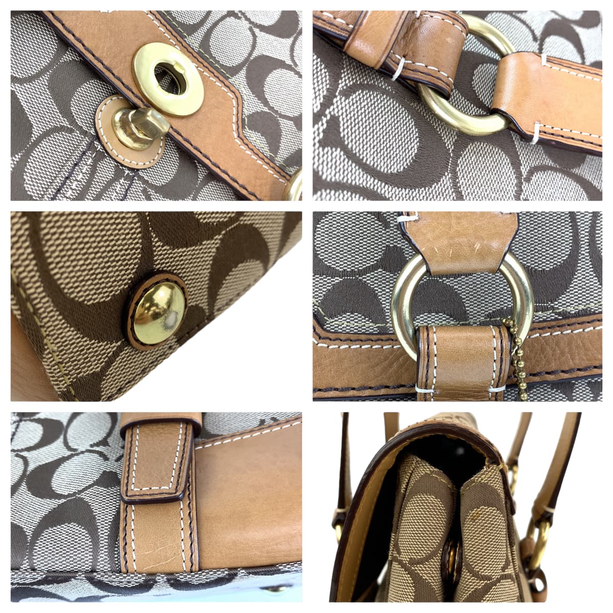 COACH コーチ シグネチャー フラップサッチェル ベージュ キャンバス / レザー 11060 ショルダーバッグ トートバッグ  レディース