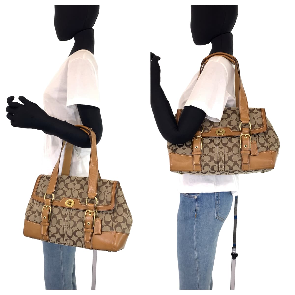 COACH コーチ シグネチャー フラップサッチェル ベージュ キャンバス / レザー 11060 ショルダーバッグ トートバッグ  レディース