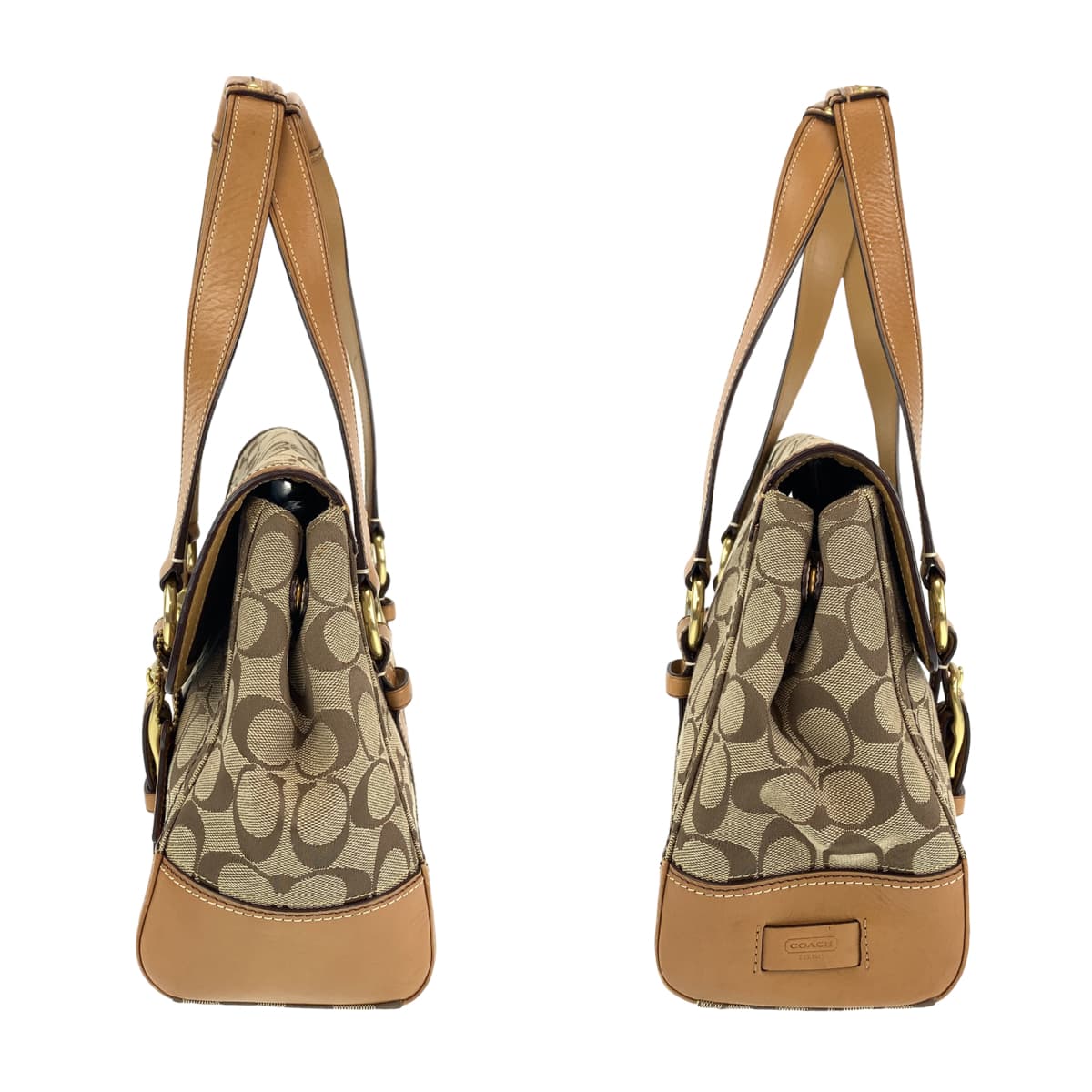COACH コーチ シグネチャー フラップサッチェル ベージュ キャンバス / レザー 11060 ショルダーバッグ トートバッグ  レディース